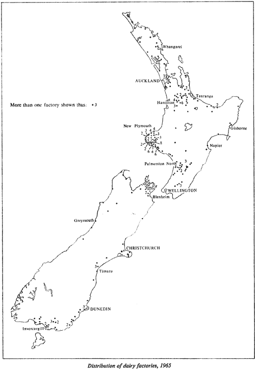 Distribution of dairy factories, 1965