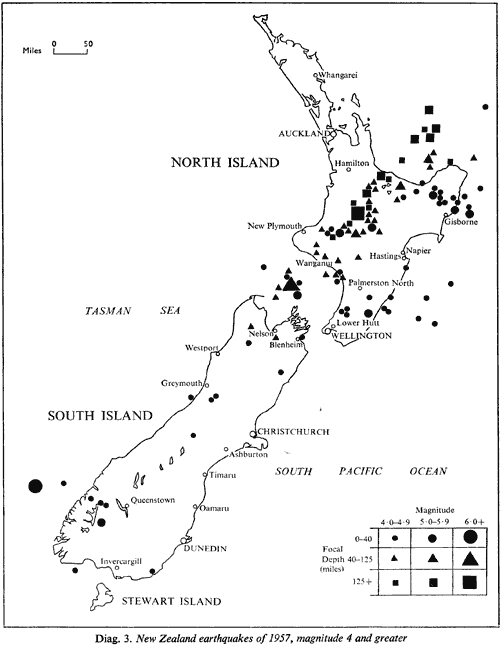 Diag. 3. New Zealand earthquakes of 1957, magnitude 4 and greater
