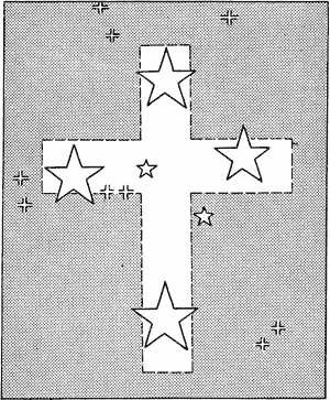 Emblematic depiction of the Southern Cross as a penitential cross