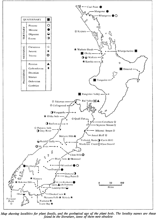Map showing location of Plant fossils