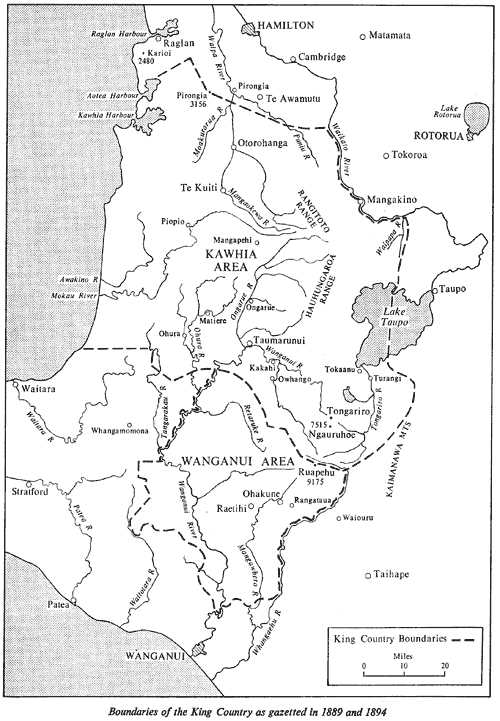 Boundaries of the King Country as gazetted in 1889 and 1894