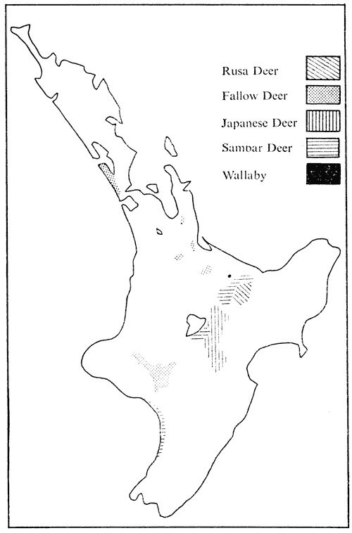Distribution of wallabies, wapiti and deer in the North Island