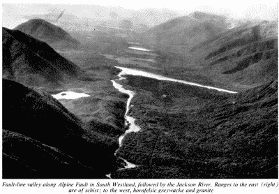 Fault-line valley along Alpine Fault in South Westland