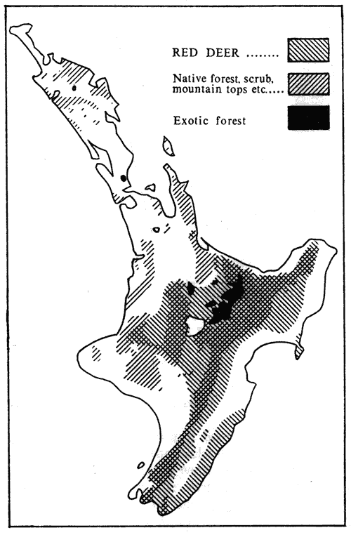 Distribution of red deer in the North Island