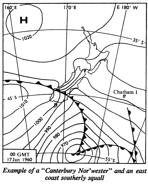 Example of a “Canterbury Nor'wester” and an east coast southerly squall
