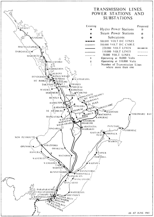 Transmission lines, power stations and substations, North Island
