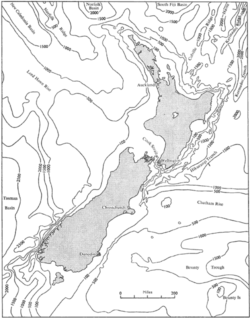The sea floor around New Zealand
