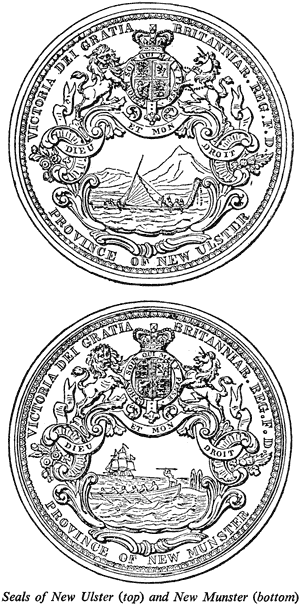 Seals of New Ulster (top) and New Munster (bottom)