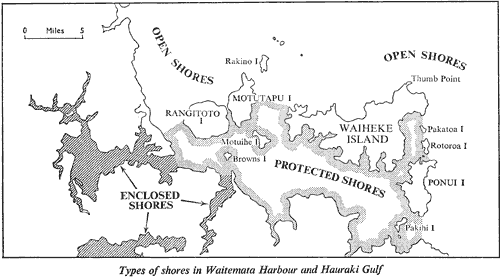 Types of shores in Waitemata Harbour and Hauraki Gulf
