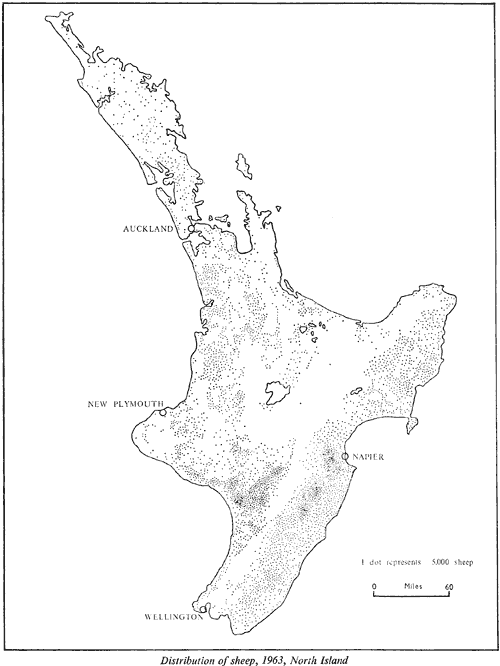 Distribution of sheep, 1963, North Island