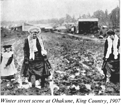 Winter street scene at Ohakune, King Country, 1907
