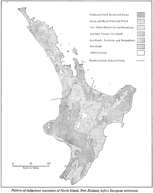 Pattern of indigenous vegetation of North Island, New Zealand, before European settlement