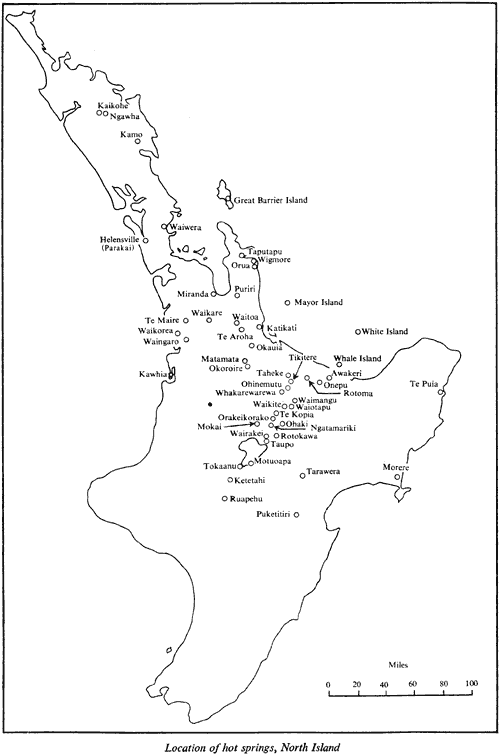 Location of hot springs, North Island