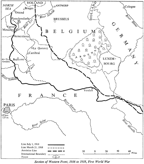 Section of Western Front, 1916 to 1918, First World War