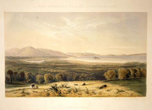 ‘Port Nicholson from the hills above Pitone in 1840’ 