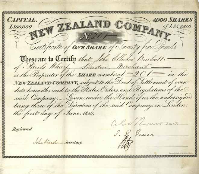 New Zealand Company share certificate