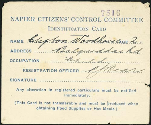 Relief camp identification card