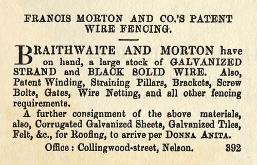 Fencing wire advertisement, 1866