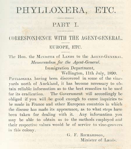 Enquiry about phylloxera control, 1890