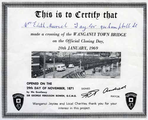 Town bridge closing certificate 
