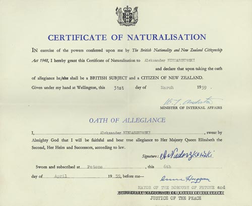 Naturalisation certificate – Citizenship – Te Ara Encyclopedia of New  Zealand