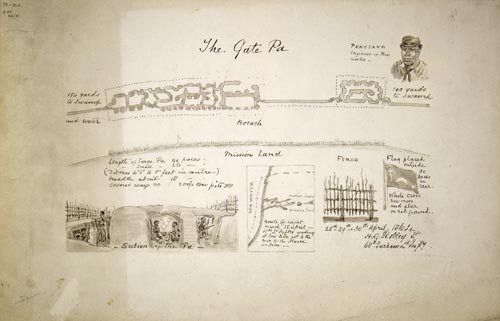 Sketches of Gate Pā fortifications 