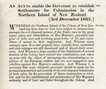 Te Ture mō te Whakanoho i te Hunga Mārie (The New Zealand Settlements Act) o 1863