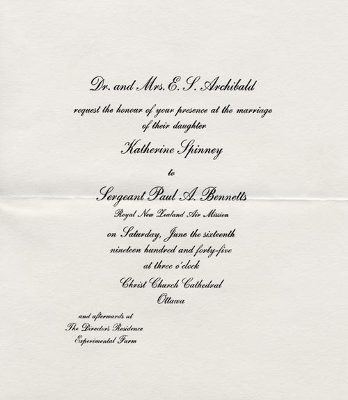 Wartime wedding invitation 