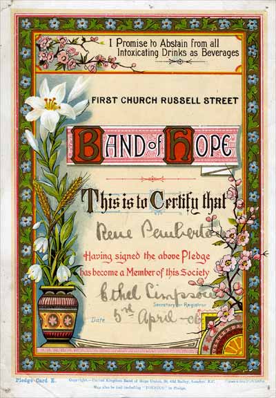Band of Hope pledge certificate
