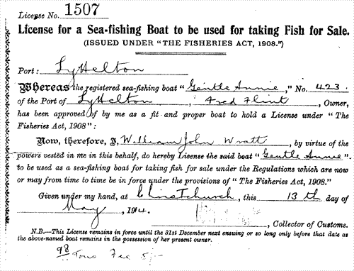 Fishing licence, 1914