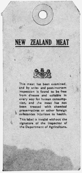 Meat inspection label, about 1939