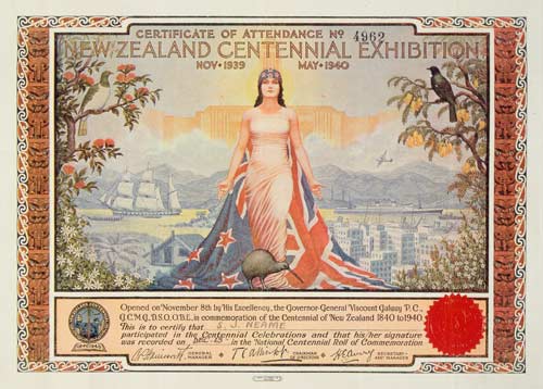 Certificate of attendance, New Zealand Centennial
    Exhibition, 1939