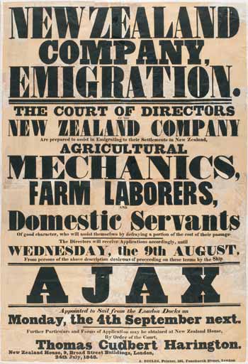 New Zealand Company poster - History of immigration - Te ...