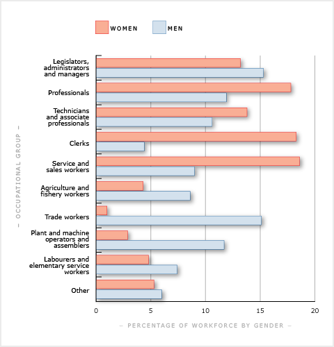 Occupational groups, by gender, 2006