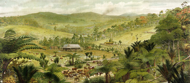 Picturesque view of North Island sheep and cattle farming, early 20th century