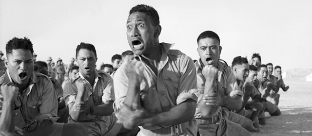 Members of the 28th (Māori) Battalion performing a haka in Egypt, 1941