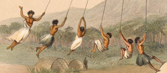 People swing on a moari
