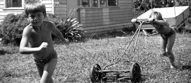 Mowing the lawn, 1970