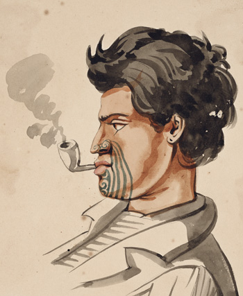 Māori man smoking a pipe, 1847