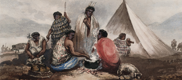 Preparing a meal, about 1870