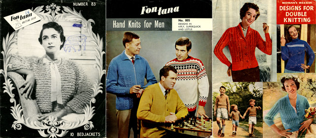 Knitting patterns, probably from the 1950s and 1960s