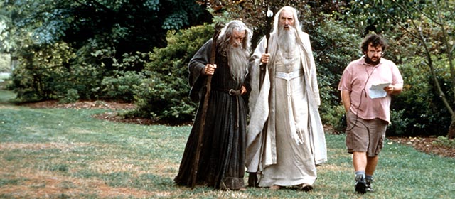 Actors Ian McKellen and Christopher Lee with <em>The lord of the rings</em> director Peter Jackson