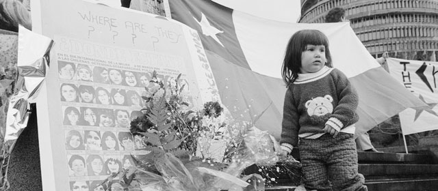 A Chilean child takes part in a national commemoration