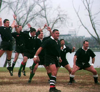 Rugby players performing a haka, Washington DC