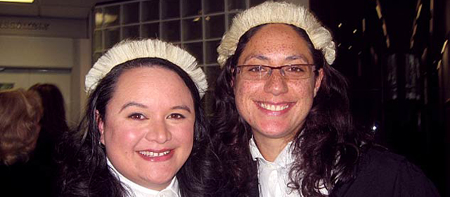 New lawyer, Whiti Hereaka (left) with colleague Matewai Tukapua, following her admission to the bar.