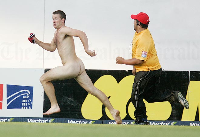 Security guard takes on streaker