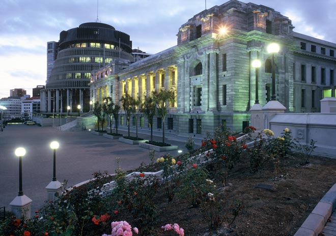 Parliament buildings at twilight