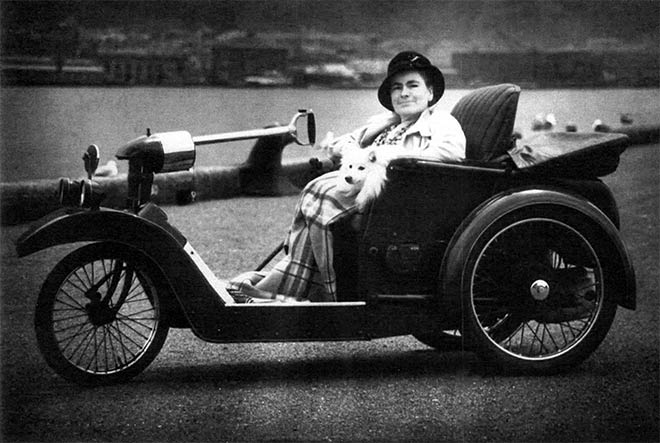 In her electric car