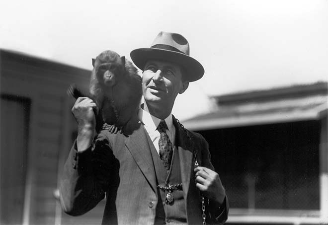 Frederick Nelson Jones with a monkey