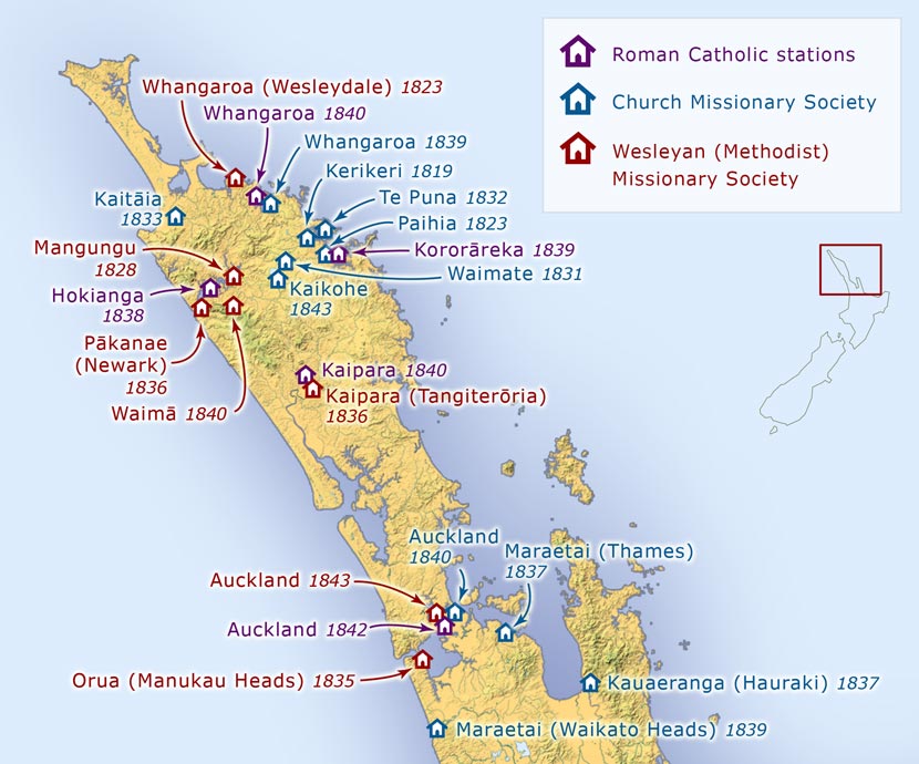 Mission stations to 1845, northern New Zealand